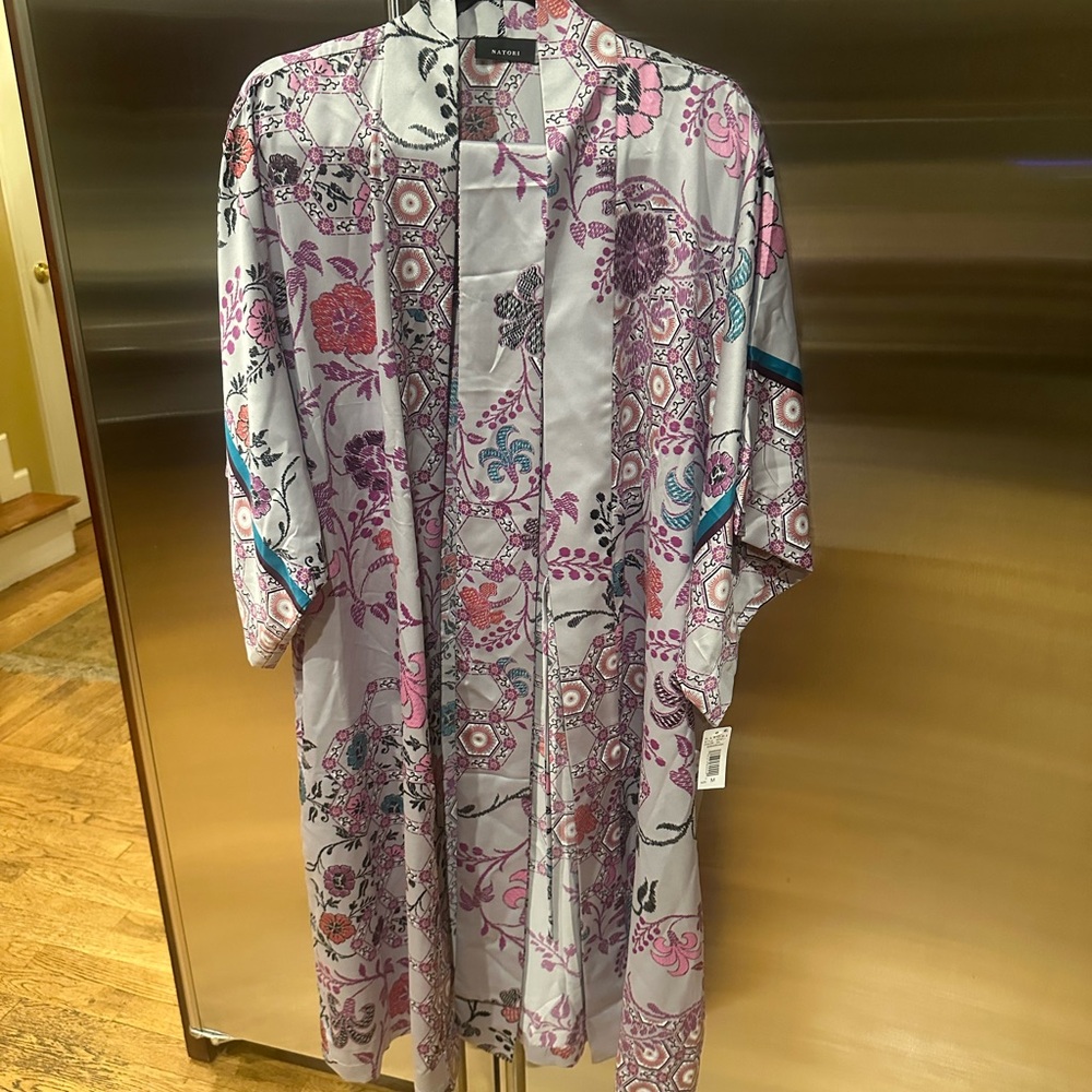 Natori Kimono Floral Robe - Pink, Purple, and hints of teal. - Picture 3 of 10